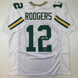 Facsimile Autographed Aaron Rodgers Green Bay White Reprint Laser Auto Football Jersey Size Men's XL (ONLINE ORDER ONLY)