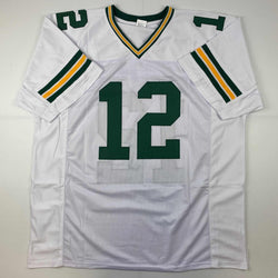 Facsimile Autographed Aaron Rodgers Green Bay White Reprint Laser Auto Football Jersey Size Men's XL (ONLINE ORDER ONLY)