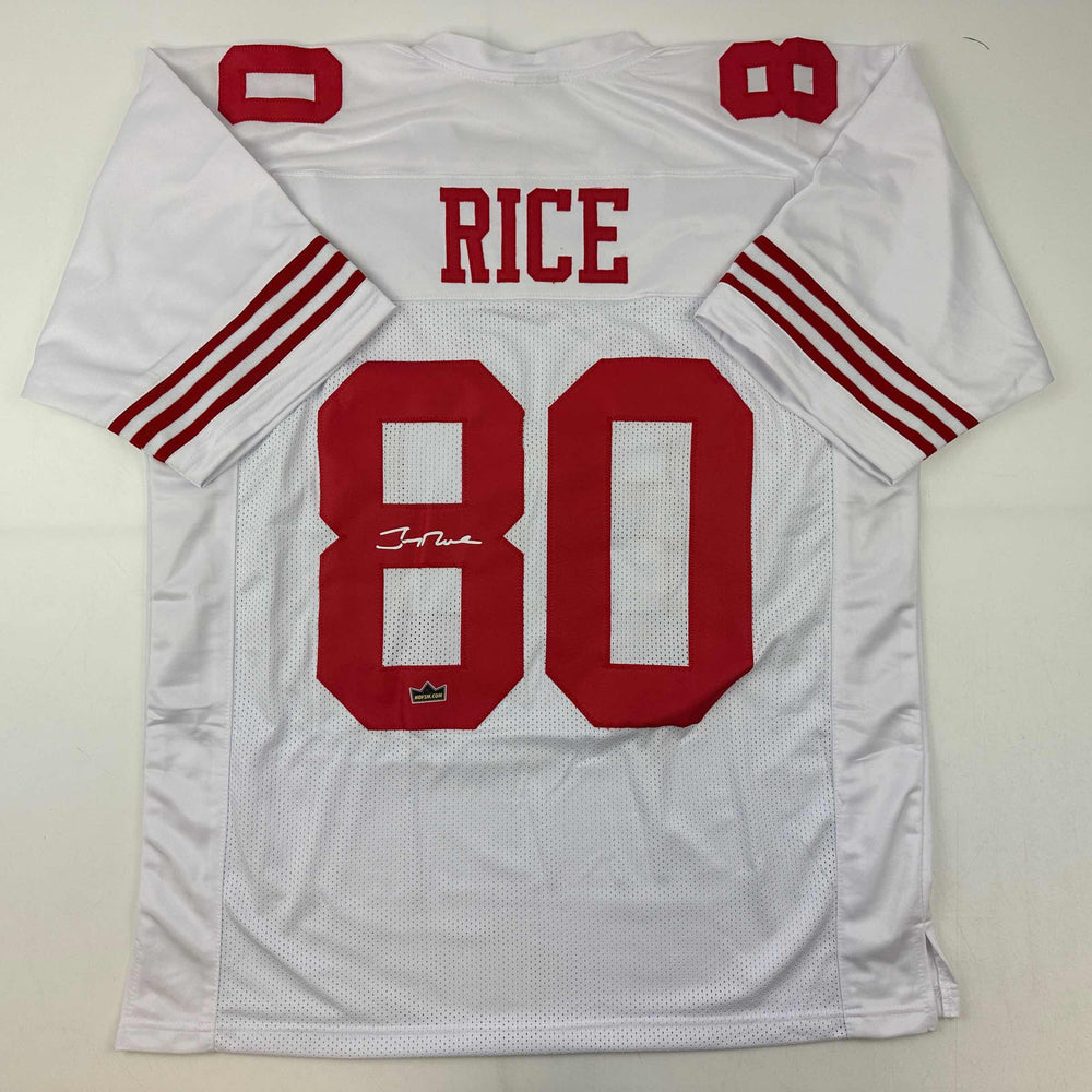 Facsimile Autographed Jerry Rice San Francisco White Reprint Laser Auto Football Jersey Size Men's XL (ONLINE ORDER ONLY)