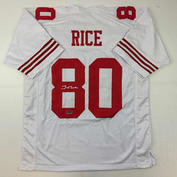 Facsimile Autographed Jerry Rice San Francisco White Reprint Laser Auto Football Jersey Size Men's XL (ONLINE ORDER ONLY)