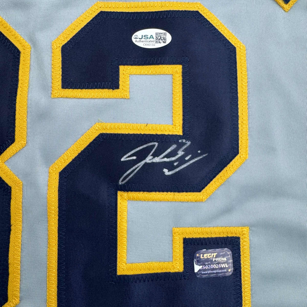 Framed Autographed/Signed Jacob Misiorowski 35x39 Milwaukee Grey Baseball Jersey JSA COA (ONLINE ORDER ONLY)