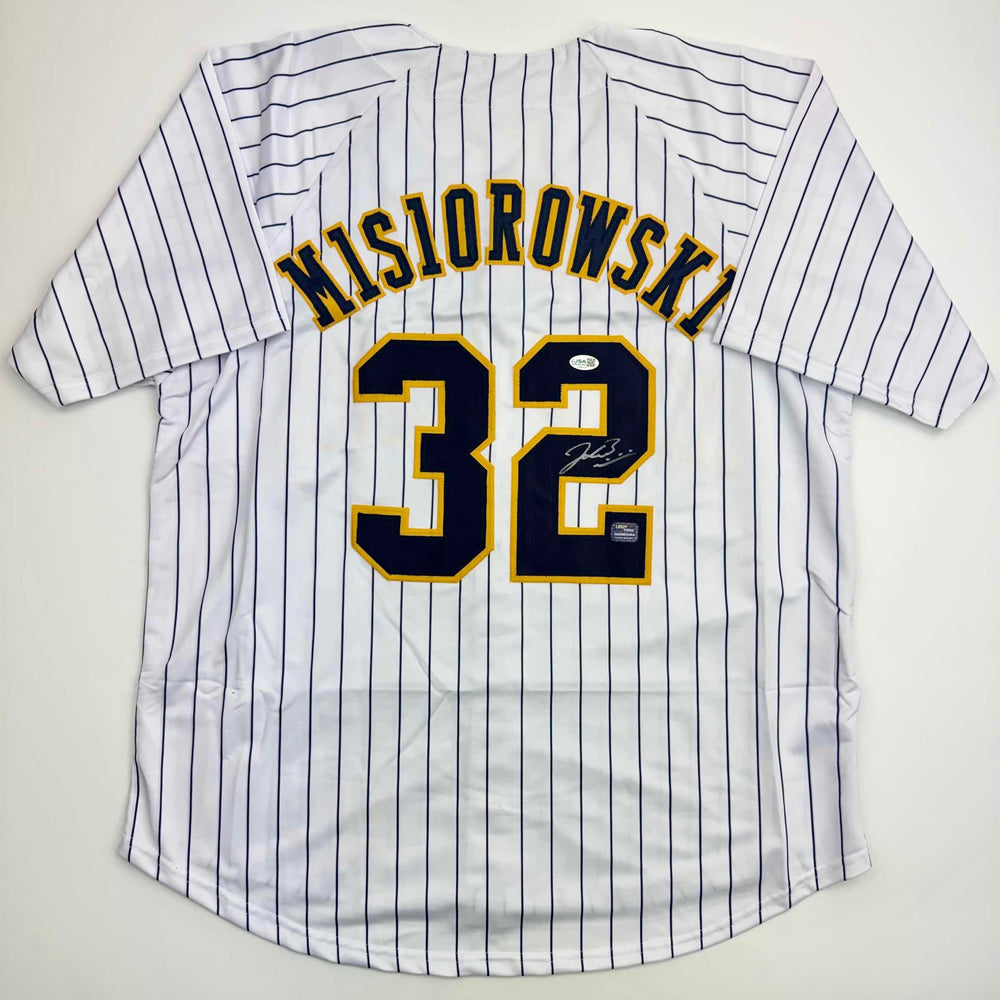 Autographed/Signed Jacob Misiorowski Milwaukee Pinstripe Baseball Jersey JSA COA
