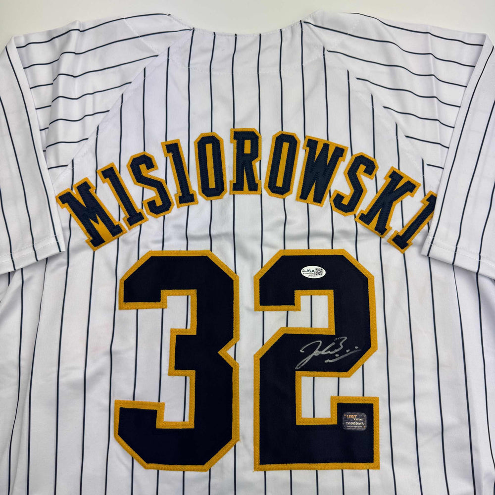 Autographed/Signed Jacob Misiorowski Milwaukee Pinstripe Baseball Jersey JSA COA