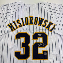 Autographed/Signed Jacob Misiorowski Milwaukee Pinstripe Baseball Jersey JSA COA