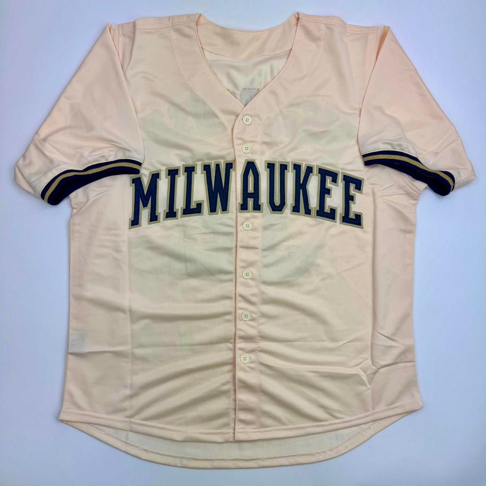 Autographed/Signed Jacob Misiorowski Milwaukee Cream Baseball Jersey JSA COA