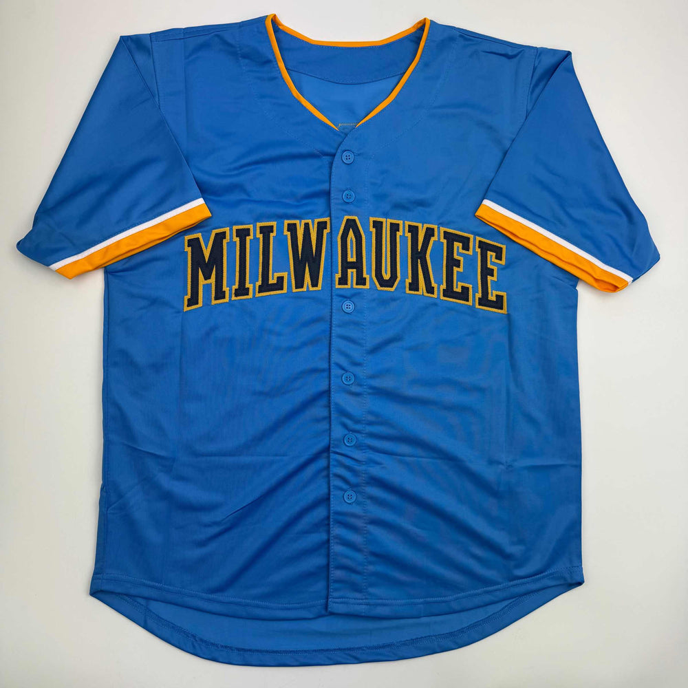 Autographed/Signed Jacob Misiorowski Milwaukee Blue Baseball Jersey JSA COA