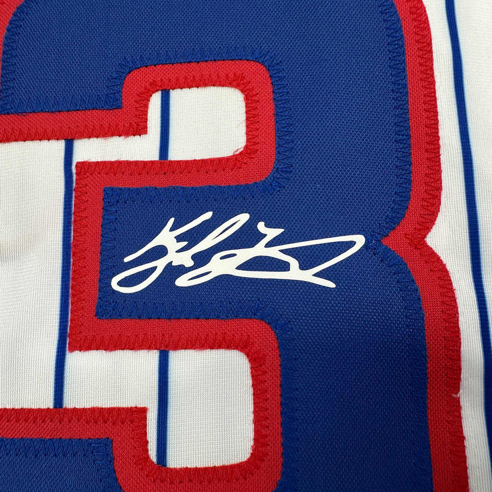 Facsimile Autographed Kyle Tucker Chicago Pinstripe Reprint Laser Auto Baseball Jersey Size Men's XL (ONLINE ORDER ONLY)