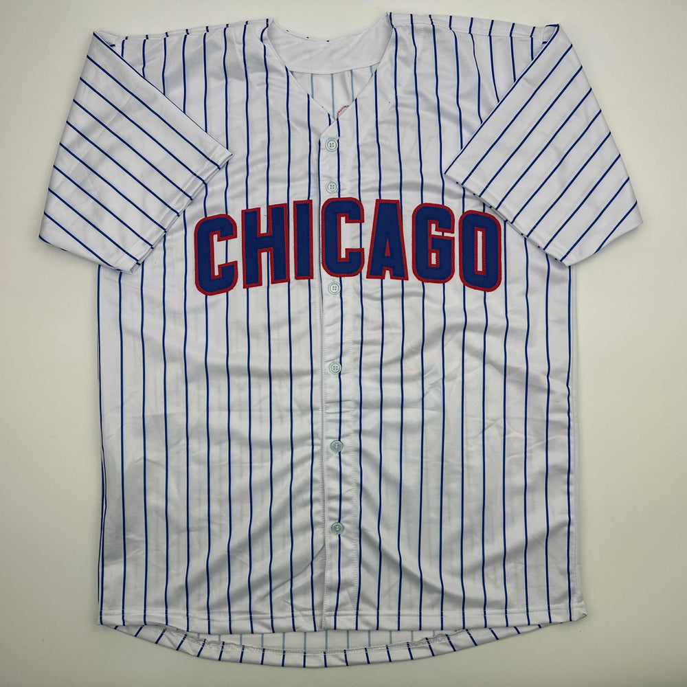 Facsimile Autographed Kyle Tucker Chicago Pinstripe Reprint Laser Auto Baseball Jersey Size Men's XL (ONLINE ORDER ONLY)