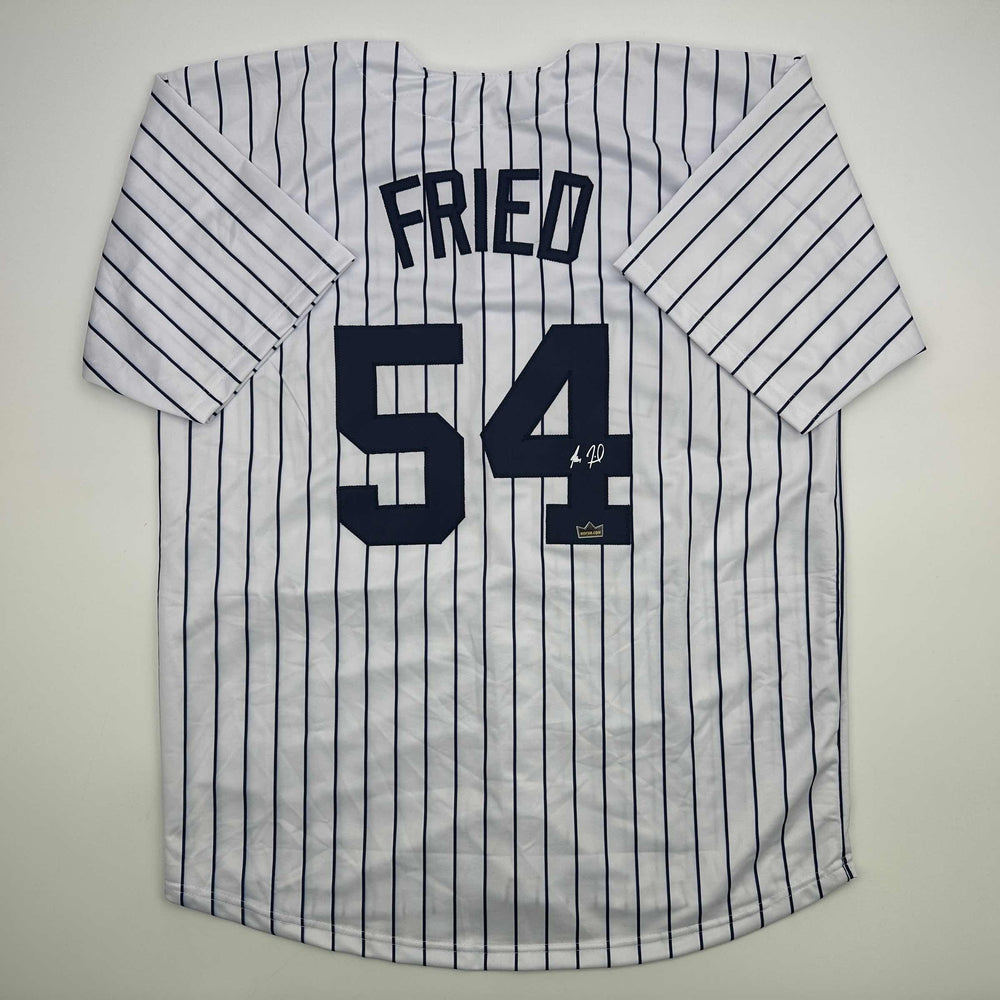 Facsimile Autographed Max Fried New York Pinstripe Reprint Laser Auto Baseball Jersey Size Men's XL (ONLINE ORDER ONLY)