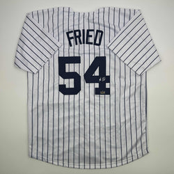 Facsimile Autographed Max Fried New York Pinstripe Reprint Laser Auto Baseball Jersey Size Men's XL (ONLINE ORDER ONLY)