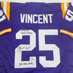 Autographed/Signed Justin Vincent LSU Purple College Football Jersey Beckett BAS COA