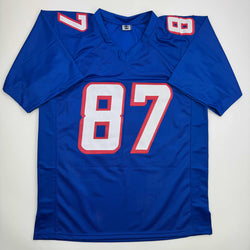 Autographed/Signed Ben Coates New England Blue Football Jersey Beckett BAS COA