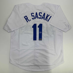 Facsimile Autographed Roki Sasaki Los Angeles LA White Reprint Laser Auto Baseball Jersey Size Men's XL (ONLINE ORDER ONLY)