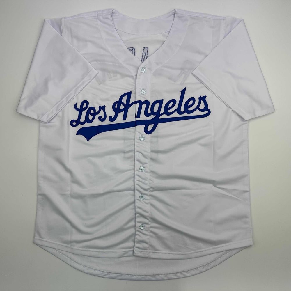 Facsimile Autographed Roki Sasaki Los Angeles LA White Reprint Laser Auto Baseball Jersey Size Men's XL (ONLINE ORDER ONLY)