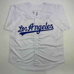 Facsimile Autographed Roki Sasaki Los Angeles LA White Reprint Laser Auto Baseball Jersey Size Men's XL (ONLINE ORDER ONLY)