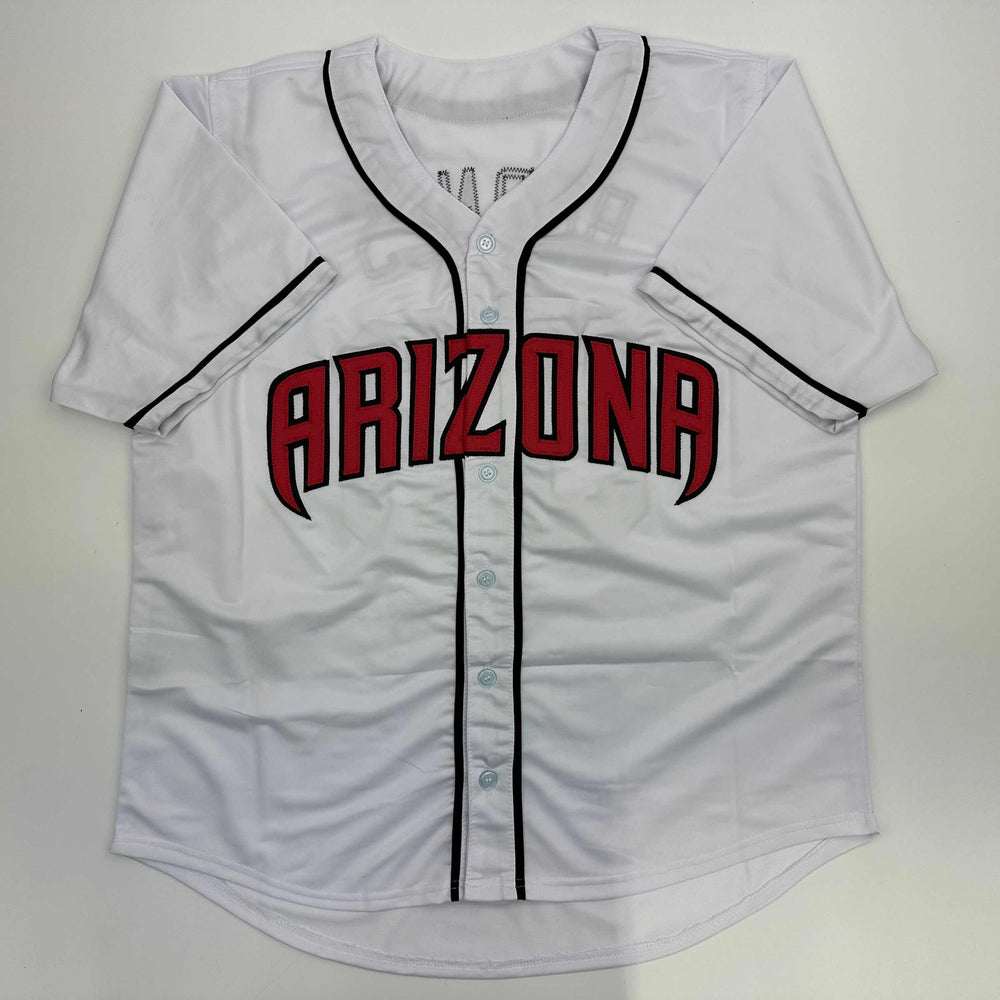 Facsimile Autographed Corbin Burnes Arizona White Reprint Laser Auto Baseball Jersey Size Men's XL (ONLINE ORDER ONLY)