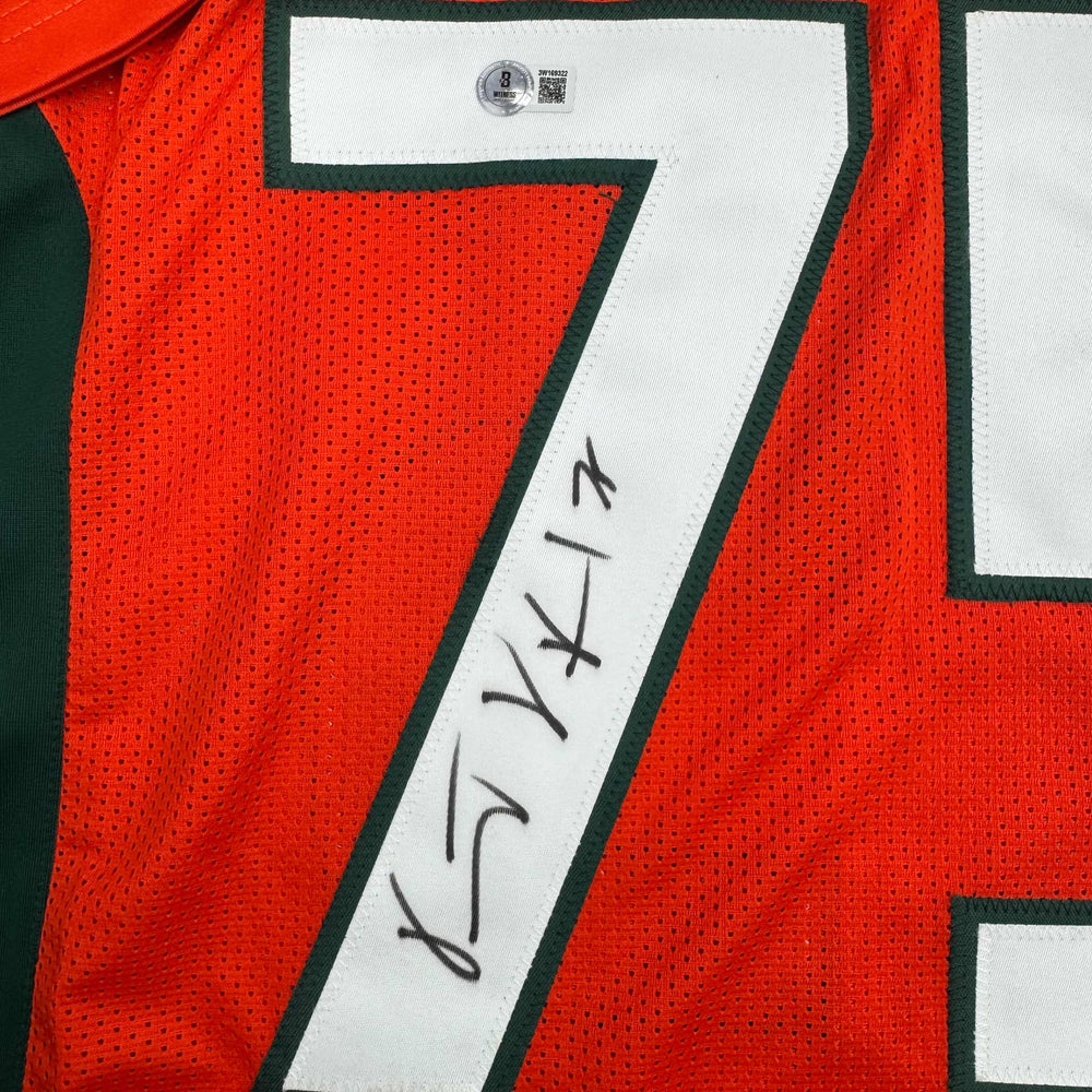 Autographed/Signed Vince Wilfork Miami Orange College Football Jersey Beckett BAS COA