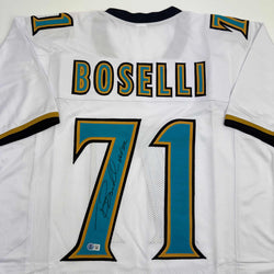 Autographed/Signed Tony Boselli HOF 22 Jacksonville White Football Jersey Beckett BAS COA