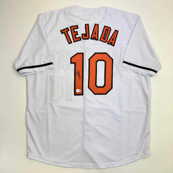 Autographed/Signed Miguel Tejada Baltimore White Baseball Jersey Beckett BAS COA