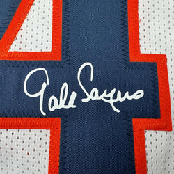 Framed Facsimile Autographed Gale Sayers 35x39 Chicago White Reprint Laser Auto Football Jersey (ONLINE ORDER ONLY)