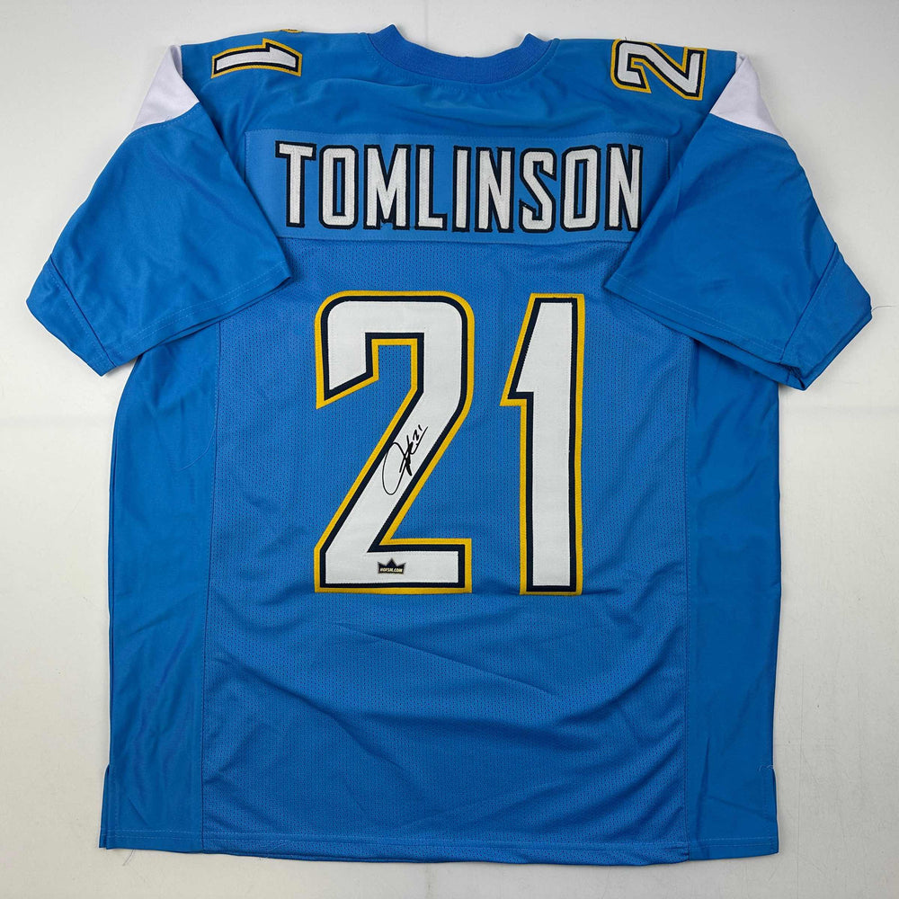 Facsimile Autographed LaDainian Tomlinson Los Angeles LA Powder Blue Reprint Laser Auto Football Jersey Size Men's XL (ONLINE ORDER ONLY)