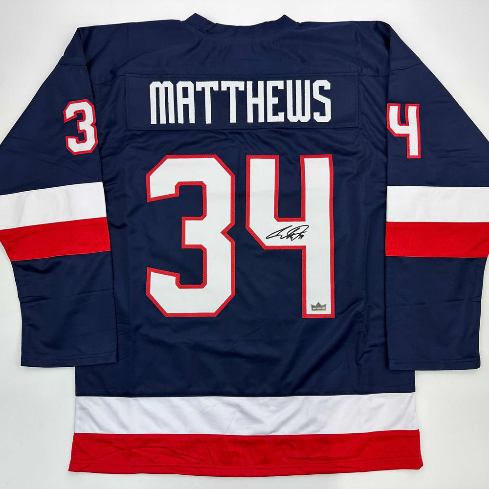 Facsimile Autographed Auston Matthews United States USA Blue 2025 4 Nations Face-Off Reprint Laser Auto Hockey Jersey Size Men's XL (ONLINE ORDER ONLY)