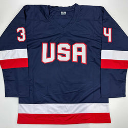 Facsimile Autographed Auston Matthews United States USA Blue 2025 4 Nations Face-Off Reprint Laser Auto Hockey Jersey Size Men's XL (ONLINE ORDER ONLY)