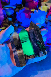 Volcano Agate Towers, UV Fluorescent Green Crystals (ONLINE ORDER ONLY)