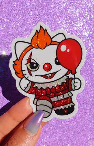 Horror Clown Chibi Glitter Halloween Vinyl Sticker (ONLINE ORDER ONLY)