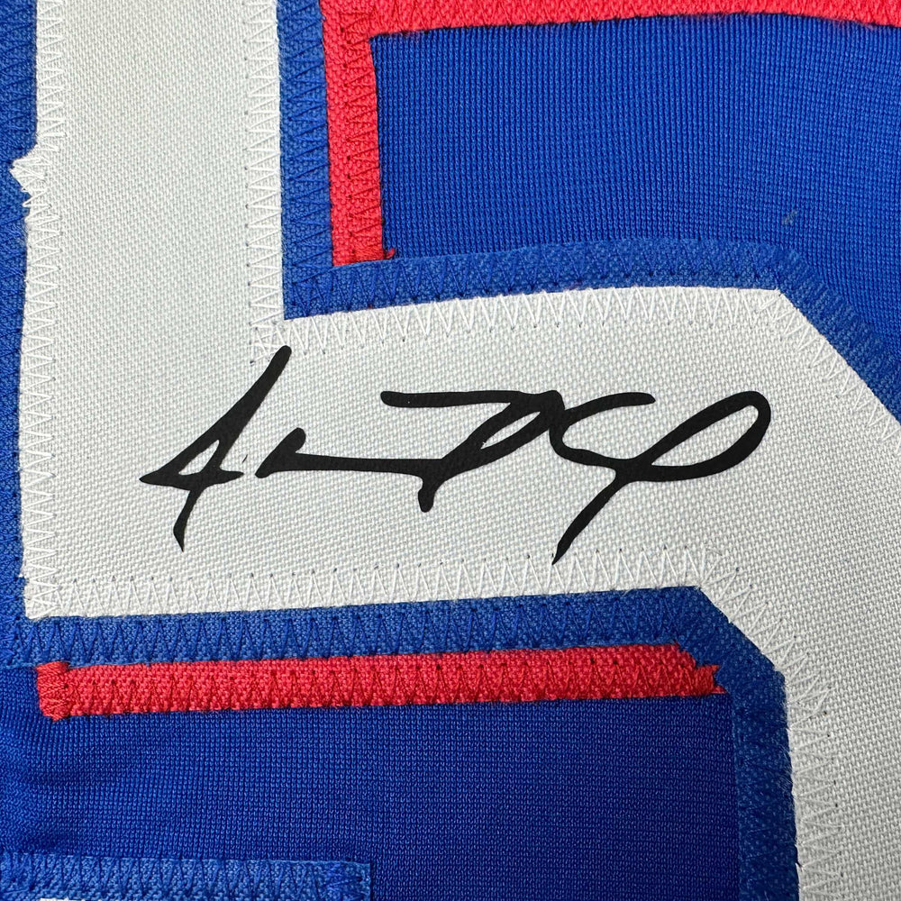 Facsimile Autographed Adolis Garcia Texas Blue Reprint Laser Auto Baseball Jersey Size Men's XL (ONLINE ORDER ONLY)