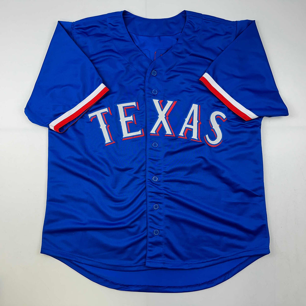Facsimile Autographed Adolis Garcia Texas Blue Reprint Laser Auto Baseball Jersey Size Men's XL (ONLINE ORDER ONLY)
