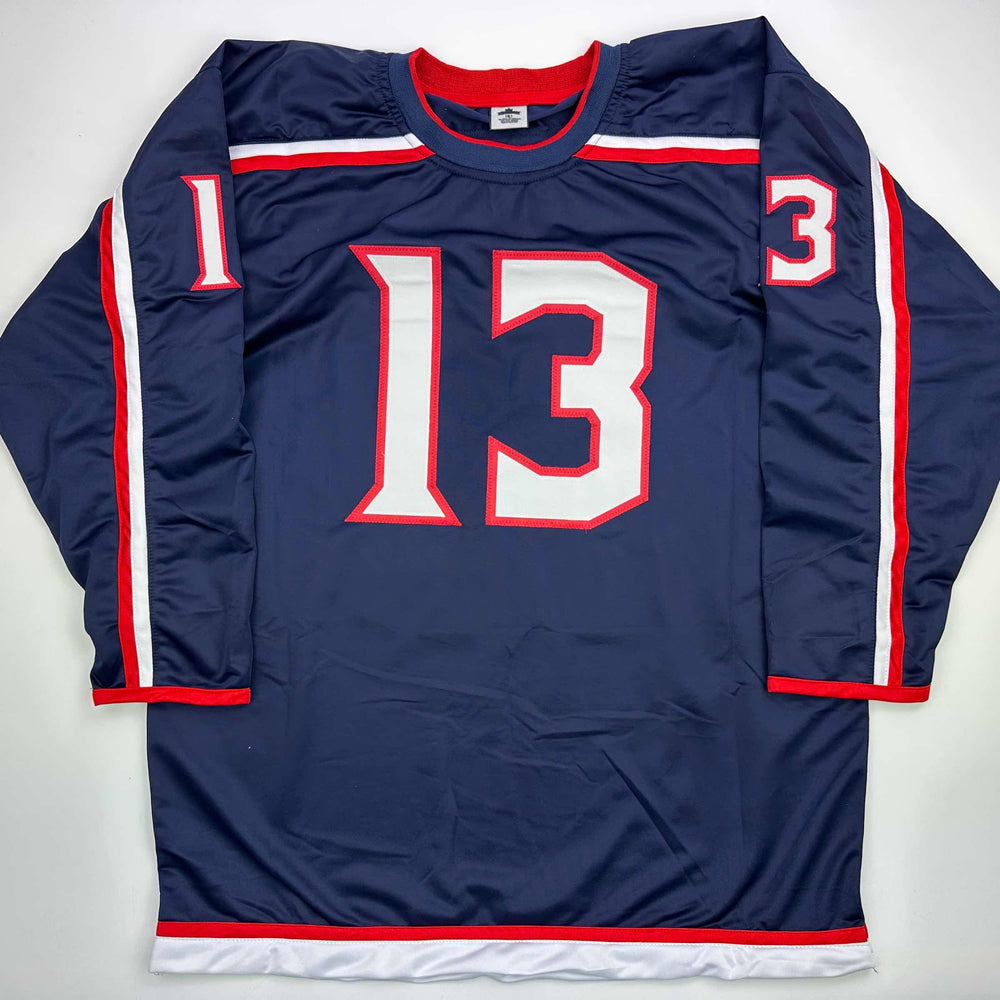 Facsimile Autographed Johnny Gaudreau Columbus Blue Reprint Laser Auto Hockey Jersey Size Men's XL (ONLINE ORDER ONLY)