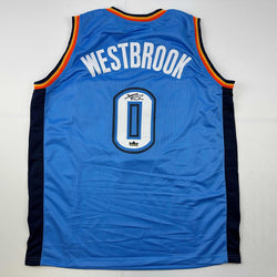 Facsimile Autographed Russell Westbrook Oklahoma City Blue Reprint Laser Auto Basketball Jersey Size Men's XL (ONLINE ORDER ONLY)