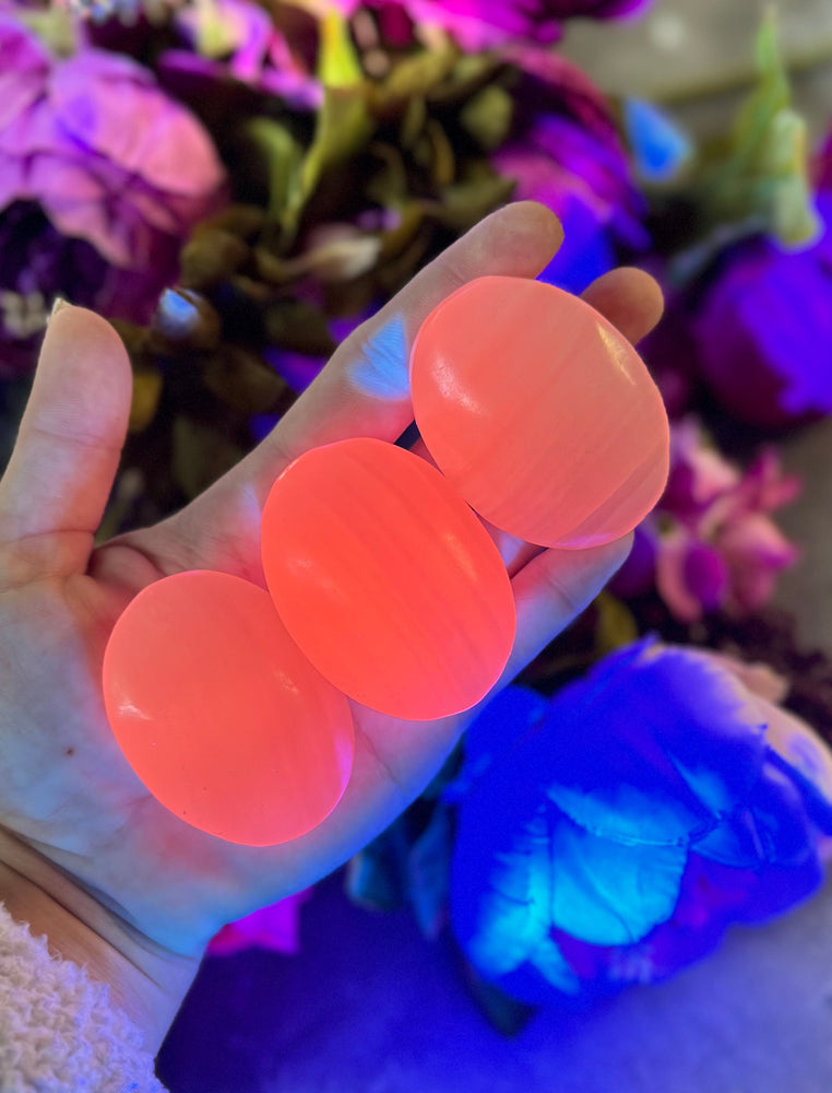 Pink Calcite Palm Stones, UV Reactive, Glows Pink, Fluorescent Minerals (ONLINE ORDER ONLY)