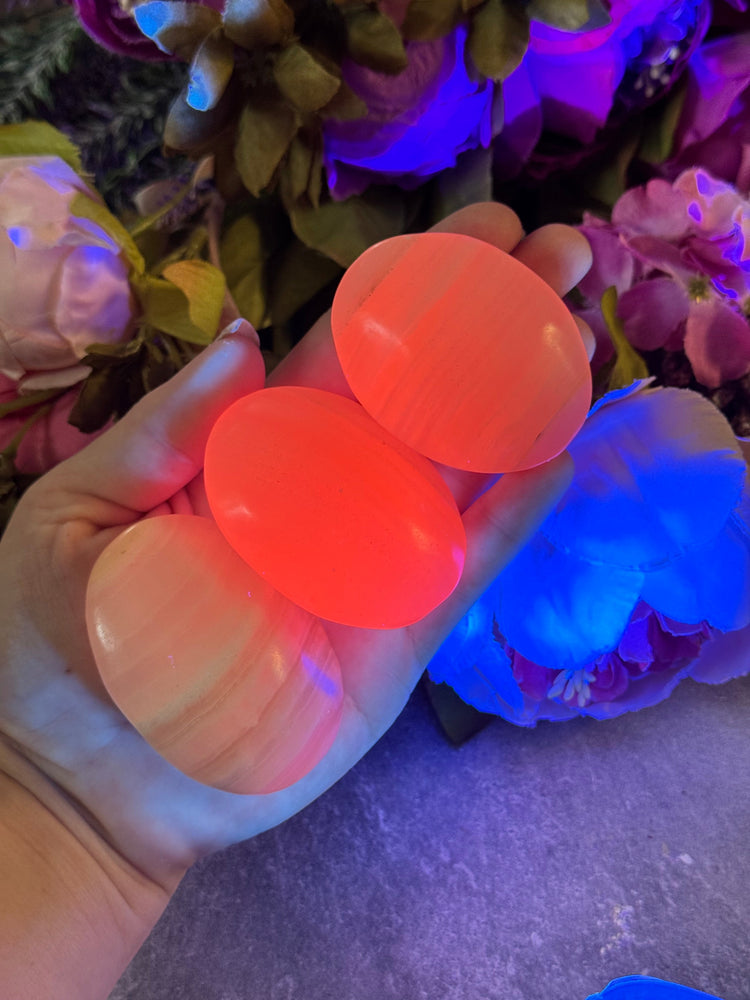Pink Calcite Palm Stones, UV Reactive, Glows Pink, Fluorescent Minerals (ONLINE ORDER ONLY)