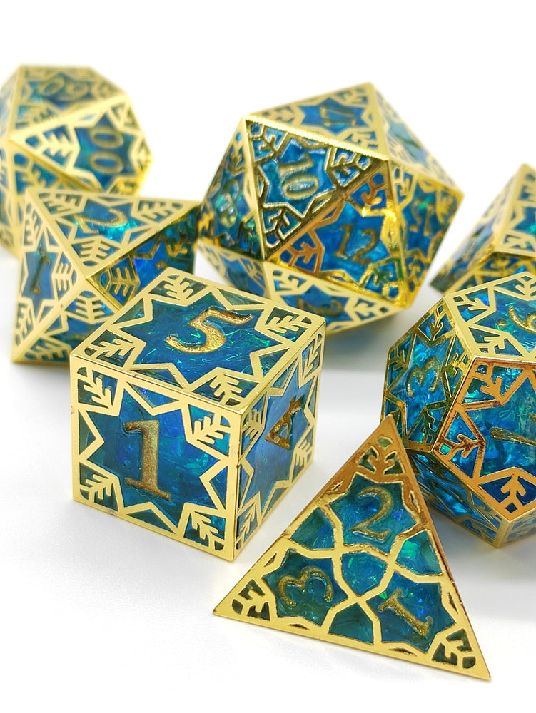 Gilded Permafrost Forged in Frost Dice Set (Resin Dice Encased in Metal) (Online Only)