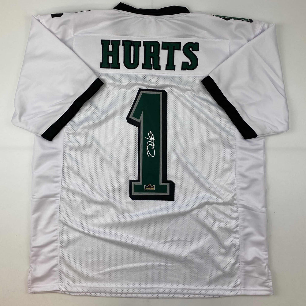 Facsimile Autographed Jalen Hurts Philadelphia White Reprint Laser Auto Football Jersey Size Men's XL (ONLINE ORDER ONLY)