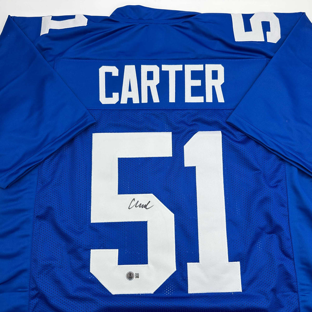 Autographed/Signed Abdul Carter New York Blue Football Jersey Beckett BAS COA (ONLINE ORDER ONLY)