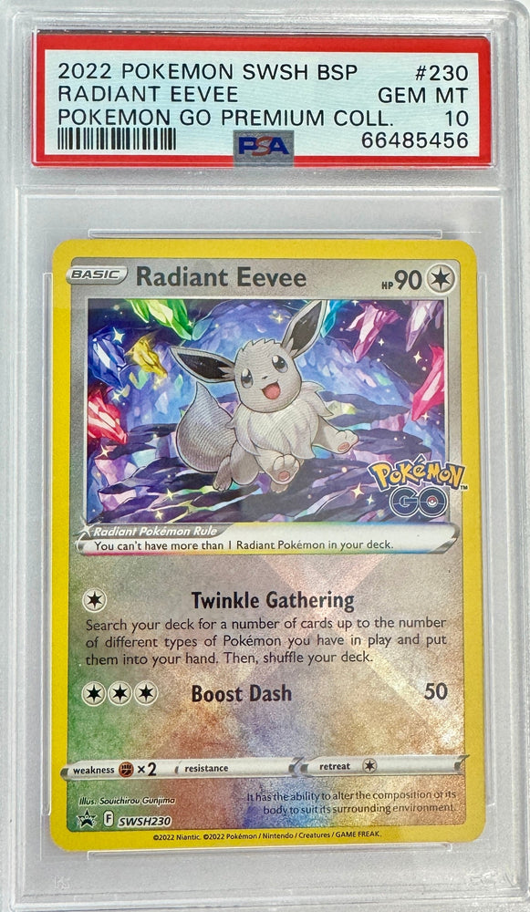 Graded 2022 PKM SWSH BSP Radiant Eevee #230 PKM GO Premium Collection Trading Card Game PSA 10 Gem Mint