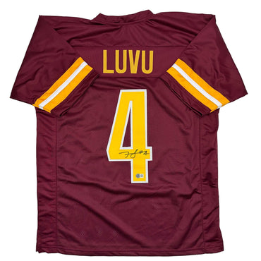 Autographed/Signed Frankie Luvu Washington Burgundy Football Jersey Beckett BAS COA (ONLINE ORDER ONLY)
