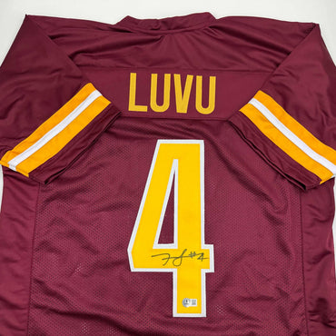 Autographed/Signed Frankie Luvu Washington Burgundy Football Jersey Beckett BAS COA (ONLINE ORDER ONLY)