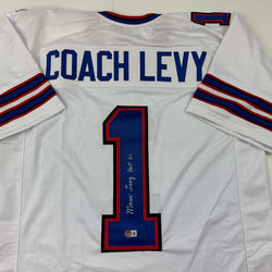 Autographed/Signed Coach Marv Levy HOF 01 Buffalo White Football Jersey Beckett BAS COA (ONLINE ORDER ONLY)