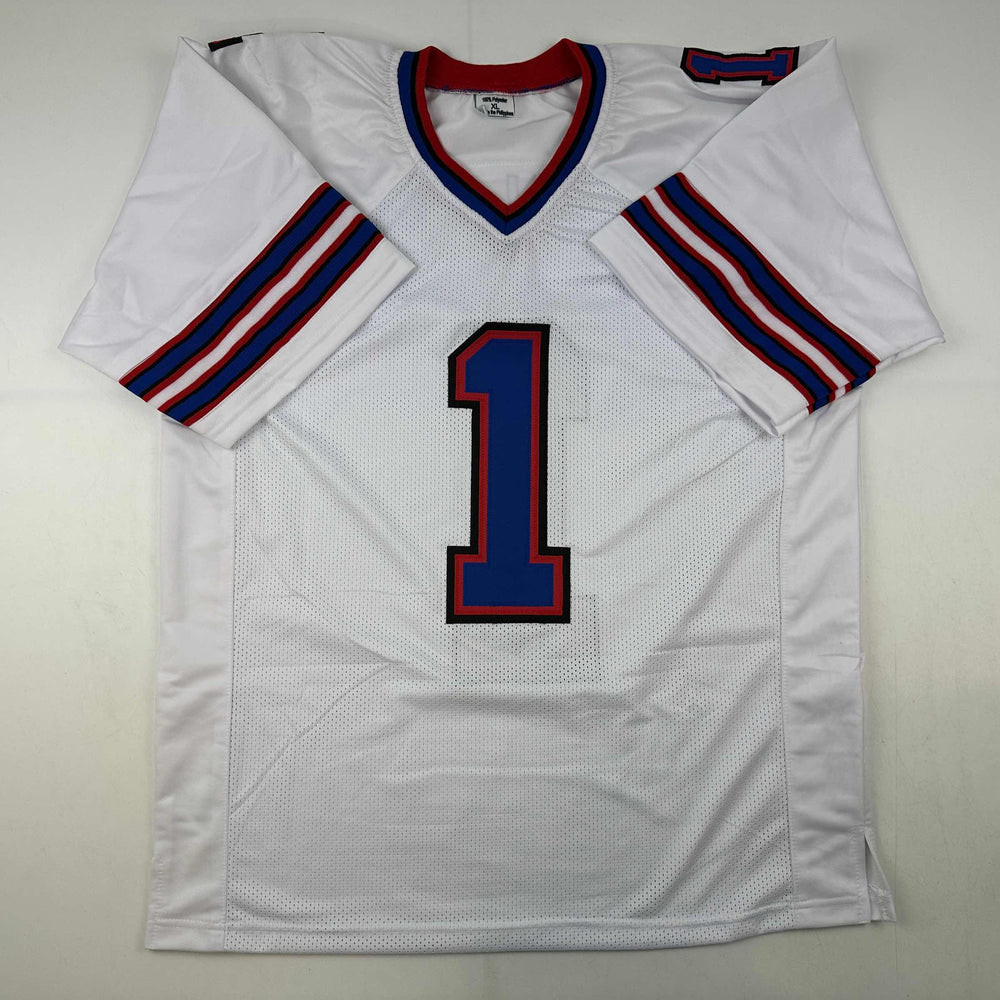 Autographed/Signed Coach Marv Levy HOF 01 Buffalo White Football Jersey Beckett BAS COA (ONLINE ORDER ONLY)