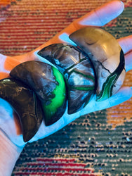 Volcano Agate Crescent Moon, UV Green Fluorescent Minerals (ONLINE ORDER ONLY)