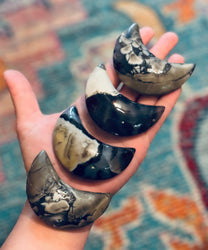 Volcano Agate Crescent Moon, UV Green Fluorescent Minerals (ONLINE ORDER ONLY)