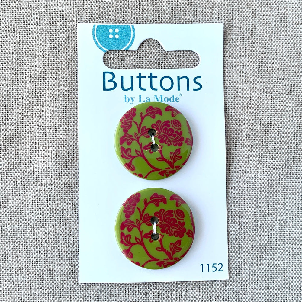 1152 Damask - La Mode - 2 Holes - 25mm - Pink Green (ONLINE ORDER ONLY)