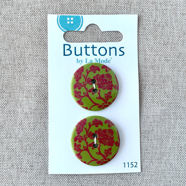 1152 Damask - La Mode - 2 Holes - 25mm - Pink Green (ONLINE ORDER ONLY)
