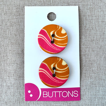 Marble - Wood Buttons - 2 Hole - 25mm - Pink Orange (ONLINE ORDER ONLY)