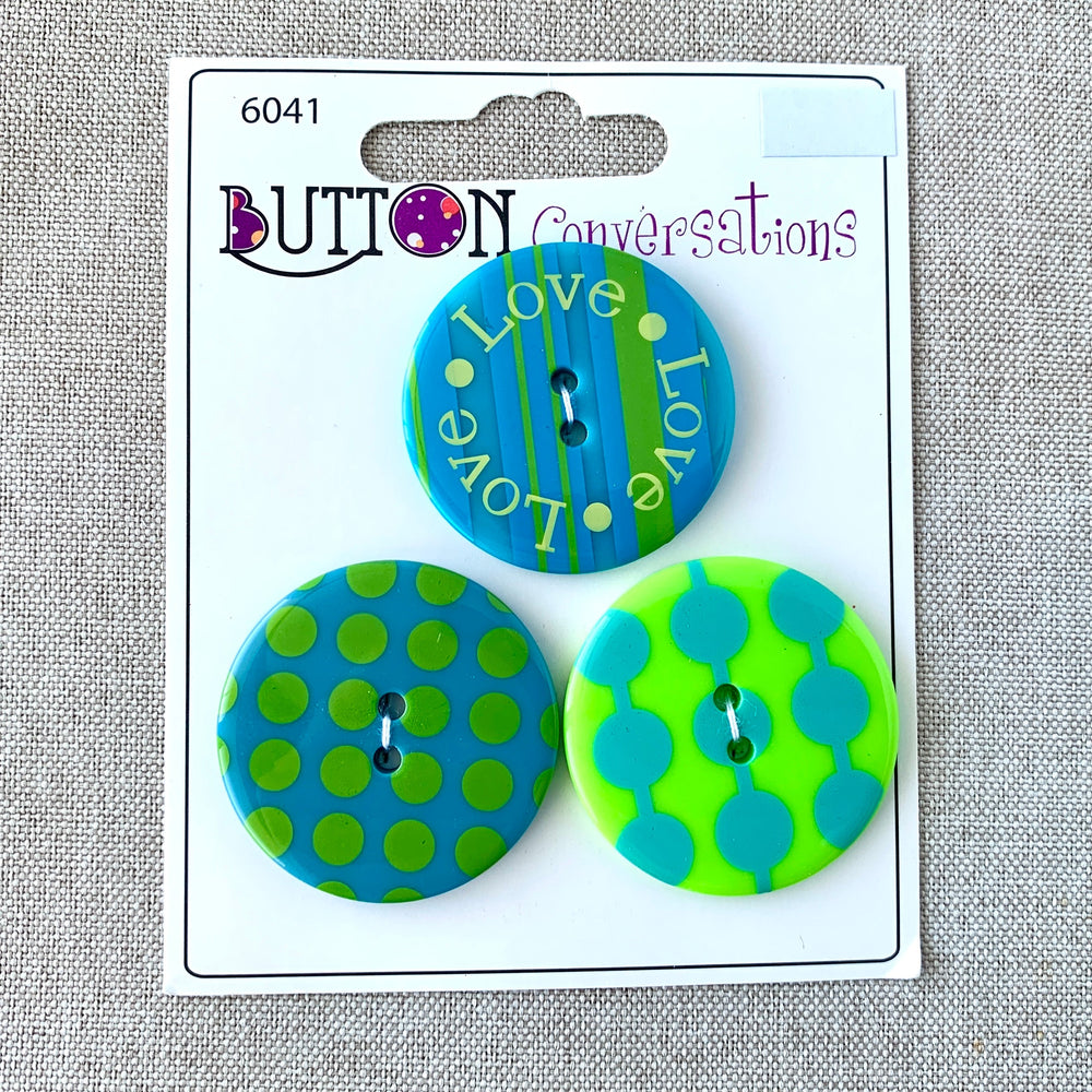 Love Love Love 6041 - Button Conversations - 2 Hole - Blue Green (ONLINE ORDER ONLY)