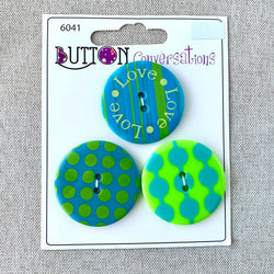 Love Love Love 6041 - Button Conversations - 2 Hole - Blue Green (ONLINE ORDER ONLY)